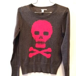 Halogen Skull & Bones Gray Cotton Rayon Sweater Knit Long Sleeve Juniors Size XS